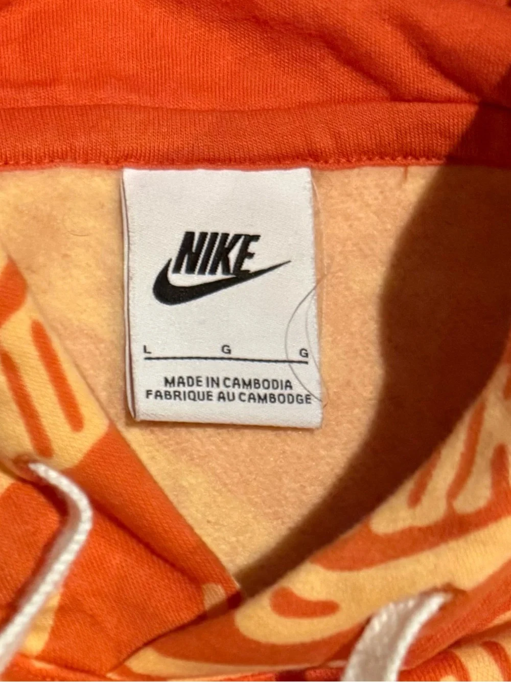 Nike Orange Hoodie with Cream All-Over Logo Print - Men's